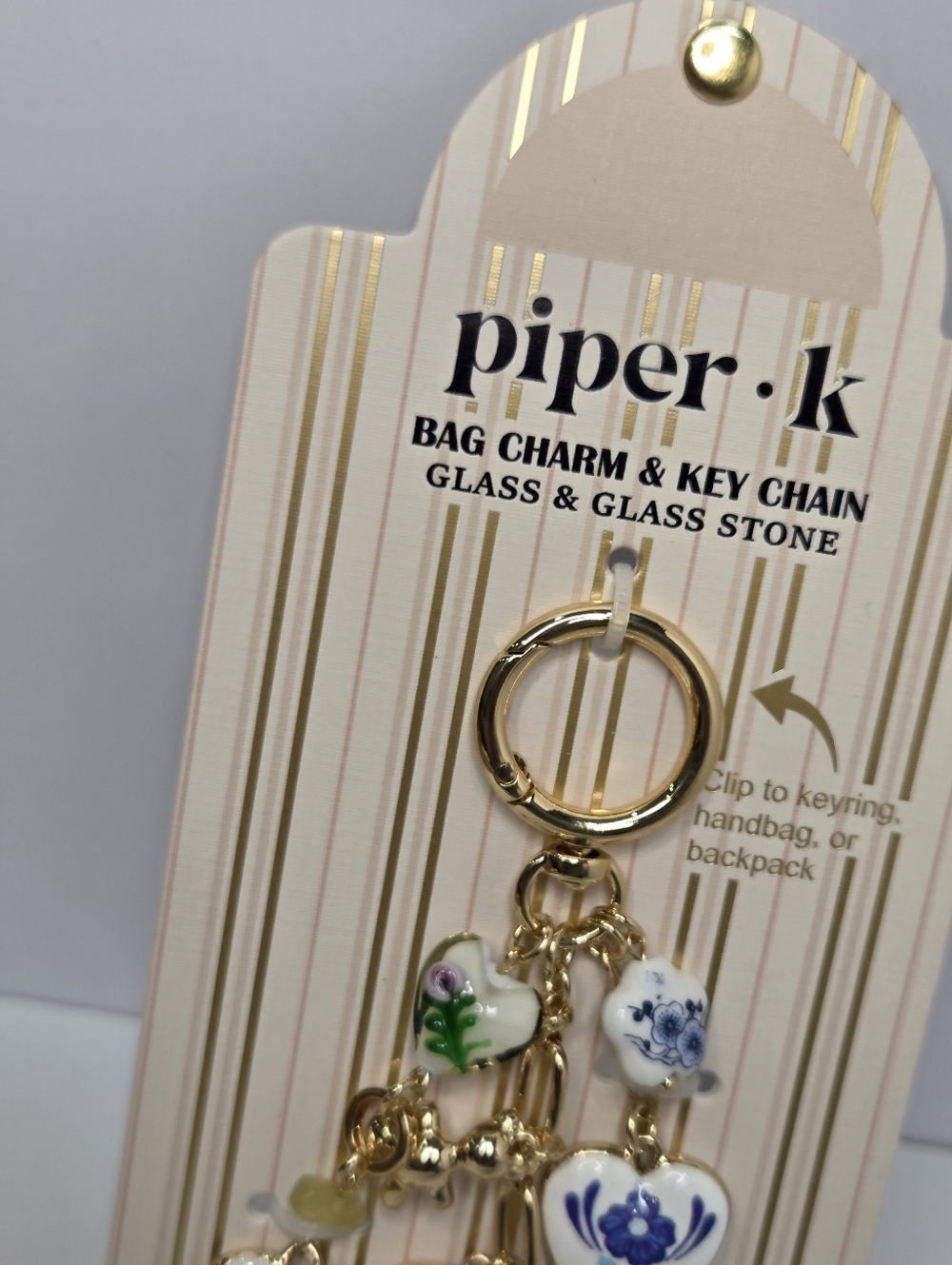 🤍▪️piper k▪️ UK Gold and White Teapot  Glass/Glass Stones  Floral Bag Charm - Picture 9 of 9